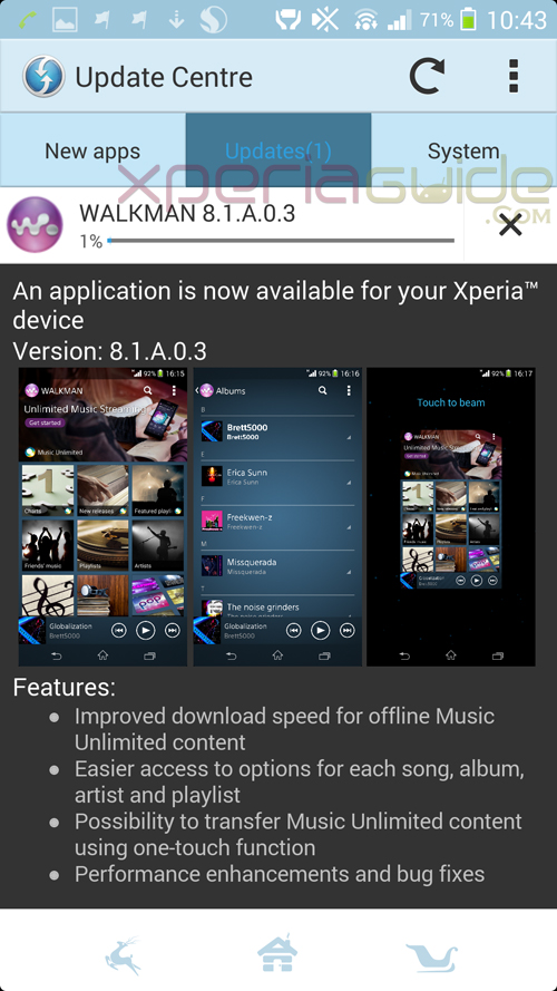 Walkman app version 8.1.A.0.3 update
