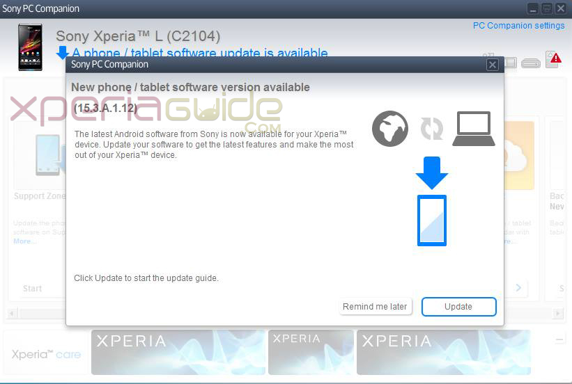 Xperia L 15.3.A.1.12 Firmware Update  via PC Companion