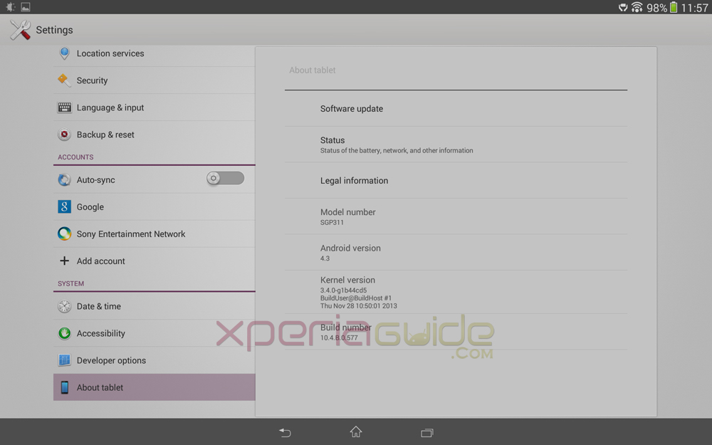 Xperia Tablet Z Wi-Fi Android 4.3 10.4.B.0.577 firmware update 
