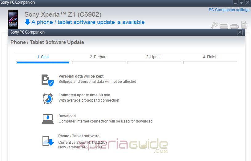 Xperia Z1 Android 4.3 14.2.A.0.290 firmware Update