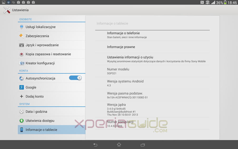 Xperia Tablet Z Android 4.3 10.4.B.0.569 firmware update