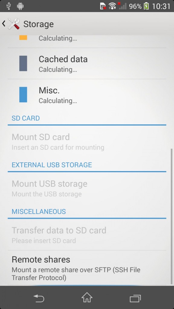 Storage settings of Sony D6503