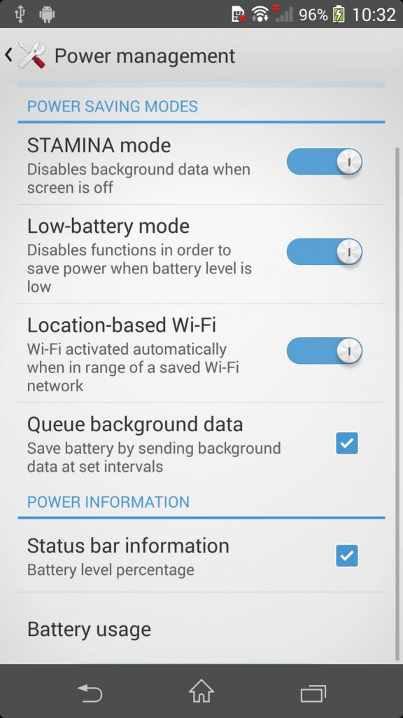 Power Management  settings of Sony D6503