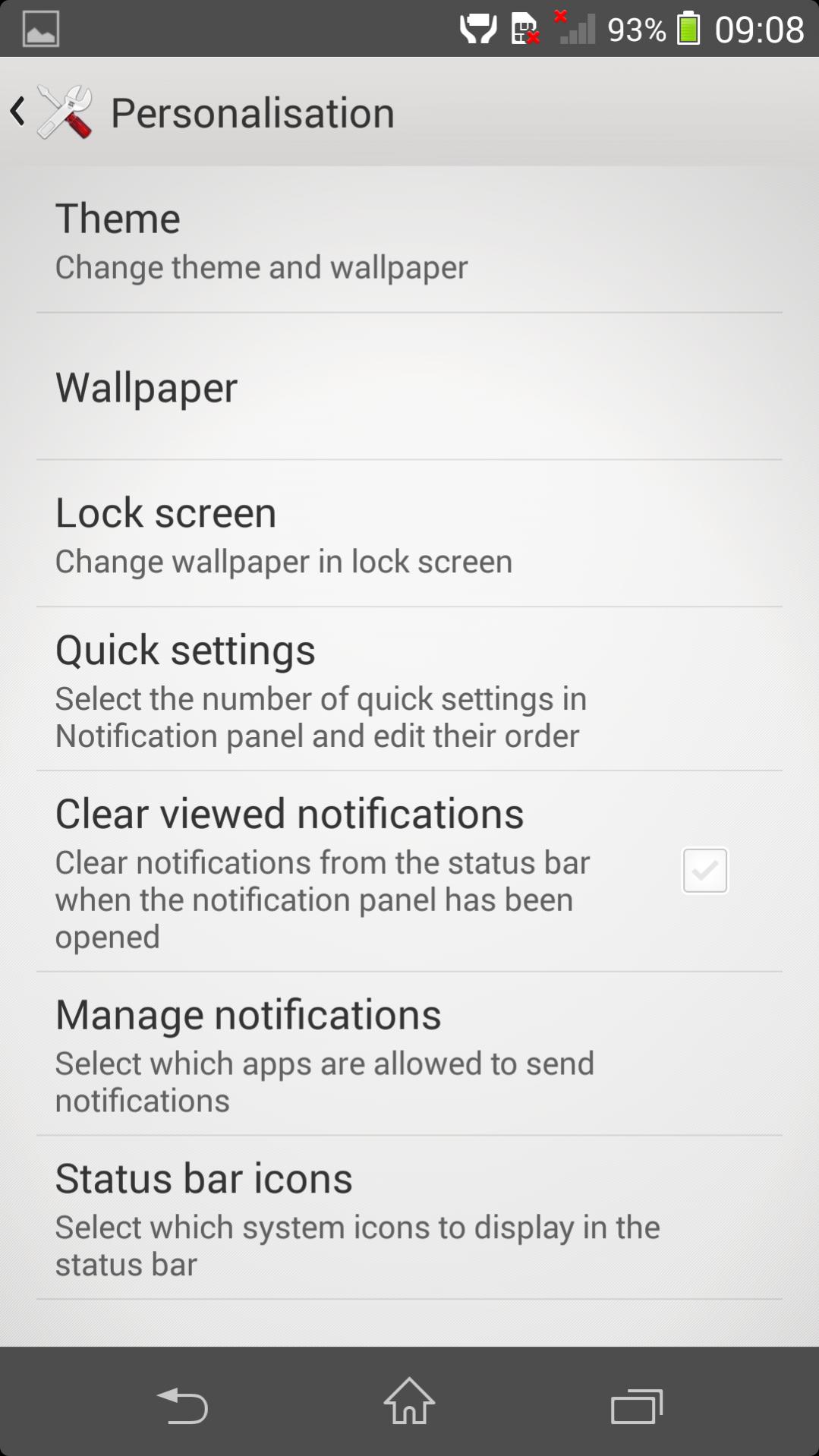 Personalisation settings of Sony D6503 Screenshot