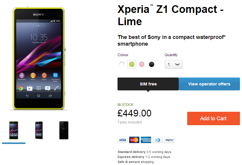 SIM free Xperia Z1 Compact shipping starts for £449 in UK