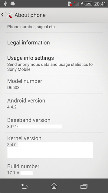 Sony D6503 will come with Android 4.4.2 out of box - About Phone Screenshot