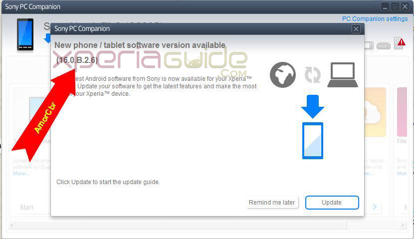 Update Xperia C on Android 4.2.2 16.0.B.2.6 firmware via PC Companion