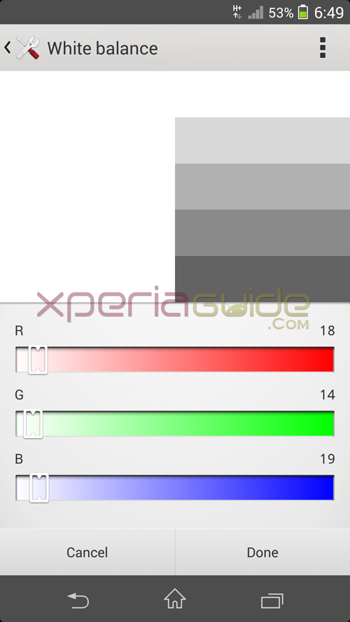 White Balance Settings of Xperia Z1 14.2.A.1.136 firmware