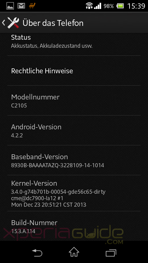 Xperia L 15.3.A.1.14 firmware update about phone screenshot