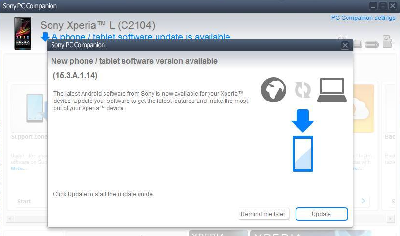 Xperia L C2104  15.3.A.1.14 firmware update via PC Companion