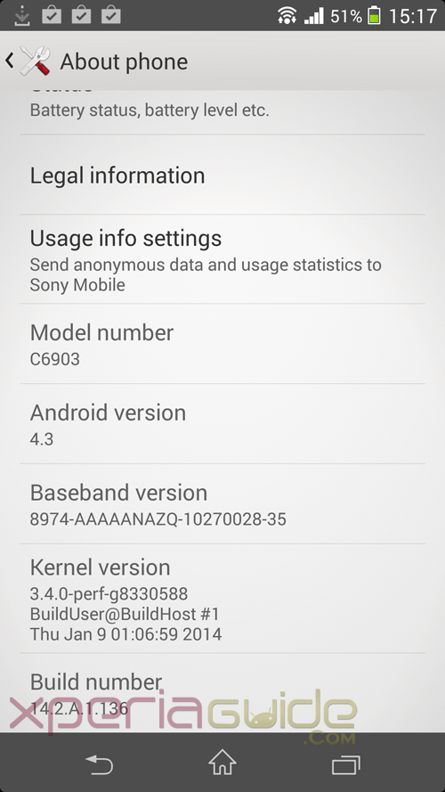 Xperia Z1 14.2.A.1.136 firmware About Phone Info