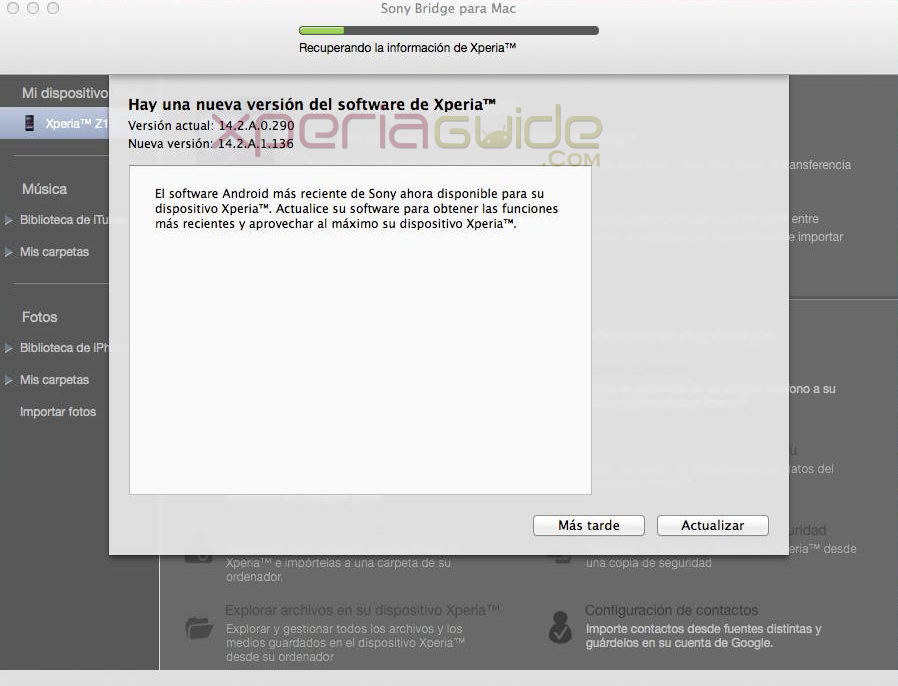 Xperia Z1 14.2.A.1.136 firmware update via Mac Bridge
