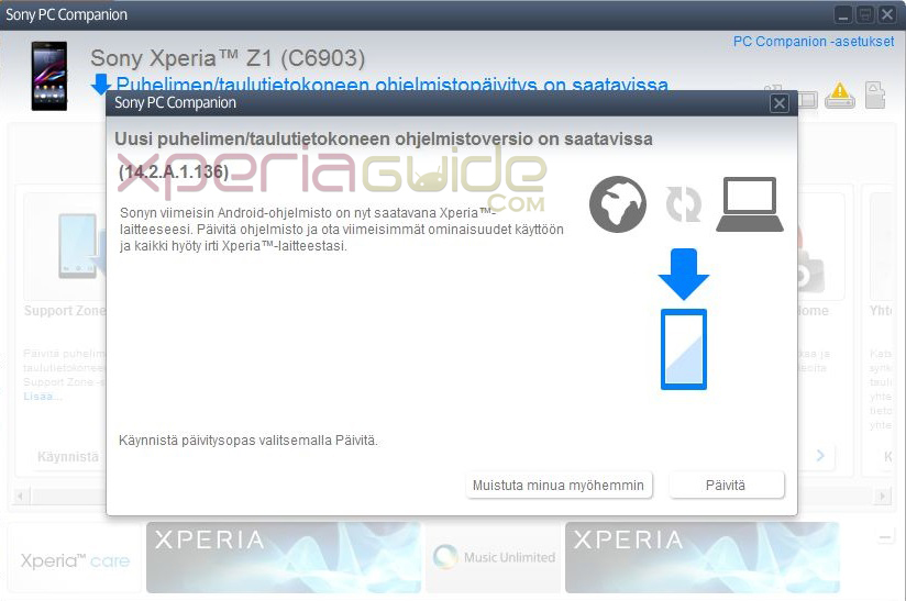 Xperia Z1 14.2.A.1.136 firmware update via PC Companion
