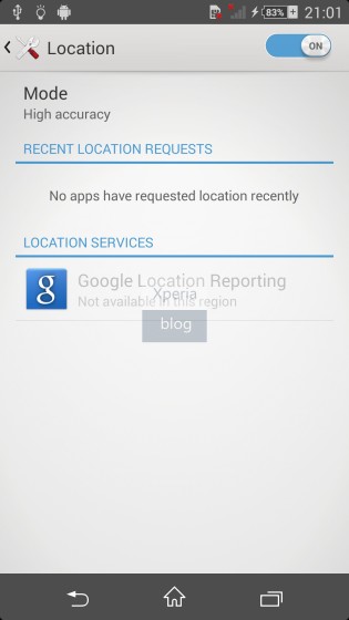New Location Settings in Sony D6503 Android 4.4.2 KitKat Xperia UI