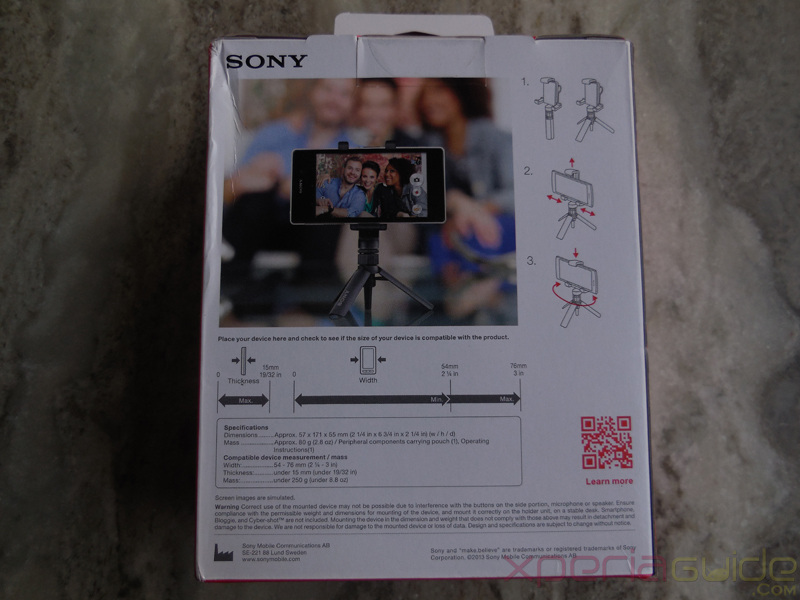 Back cover of  Sony Smartphone Tripod SPA-MK20M 