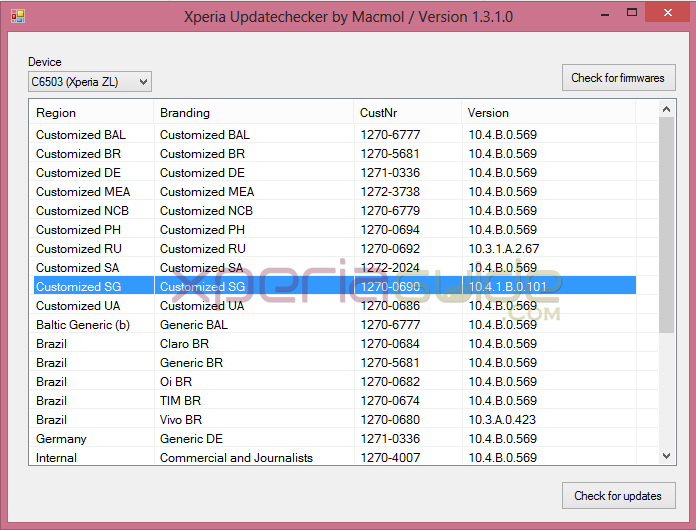 10.4.1.B.0.101 firmware Xperia ZL Singapore