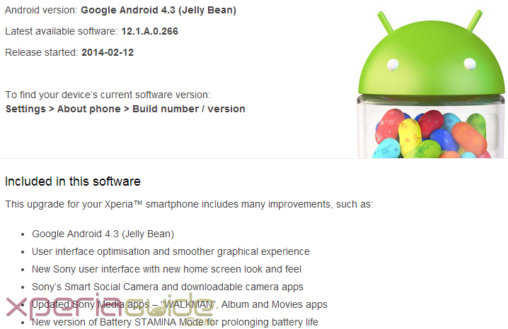  Android 4.3 12.1.A.0.266 firmware