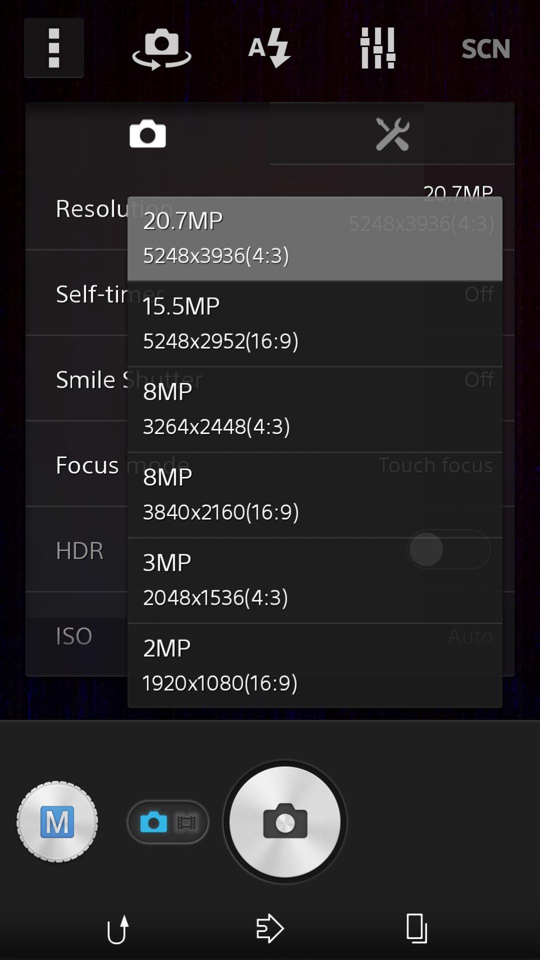 15.5MP Manual Mode camera settings in Sony D6503