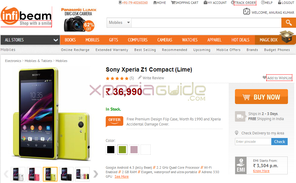 Buy Xperia Z1 Compact from Infibeam