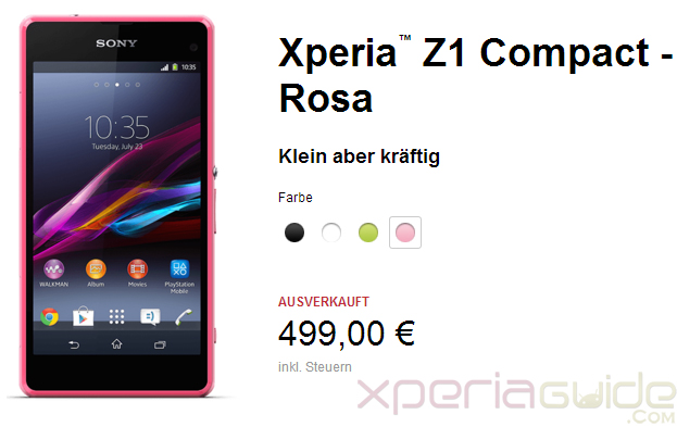 Pink Xperia Z1 Compact Goes out of Stock within 24 hours