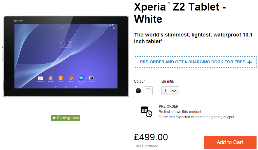 Pre-Order Xperia Z2 Tablet in UK