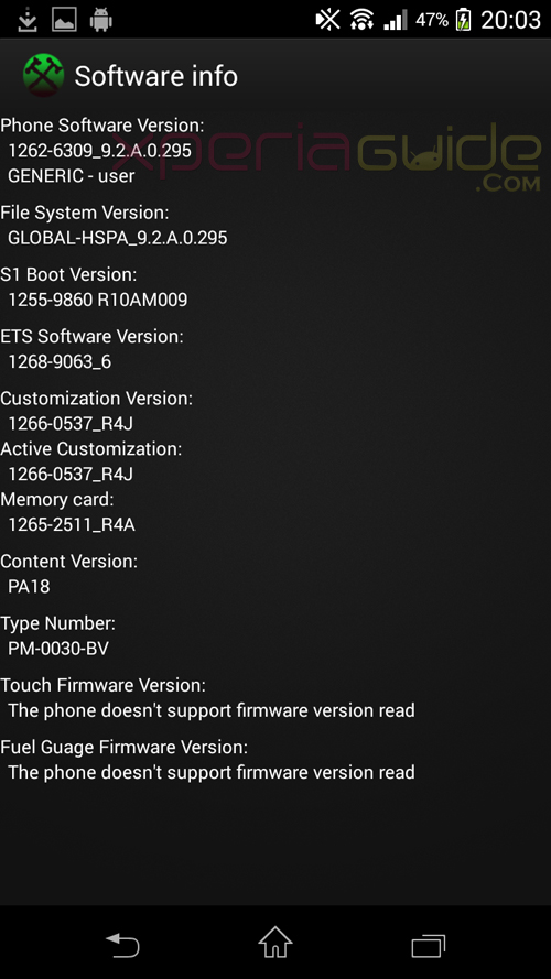 Software Info Xperia T Android 4.3 9.2.A.0.295 firmware