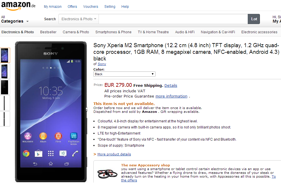 Xperia M2 Price in Germany €279