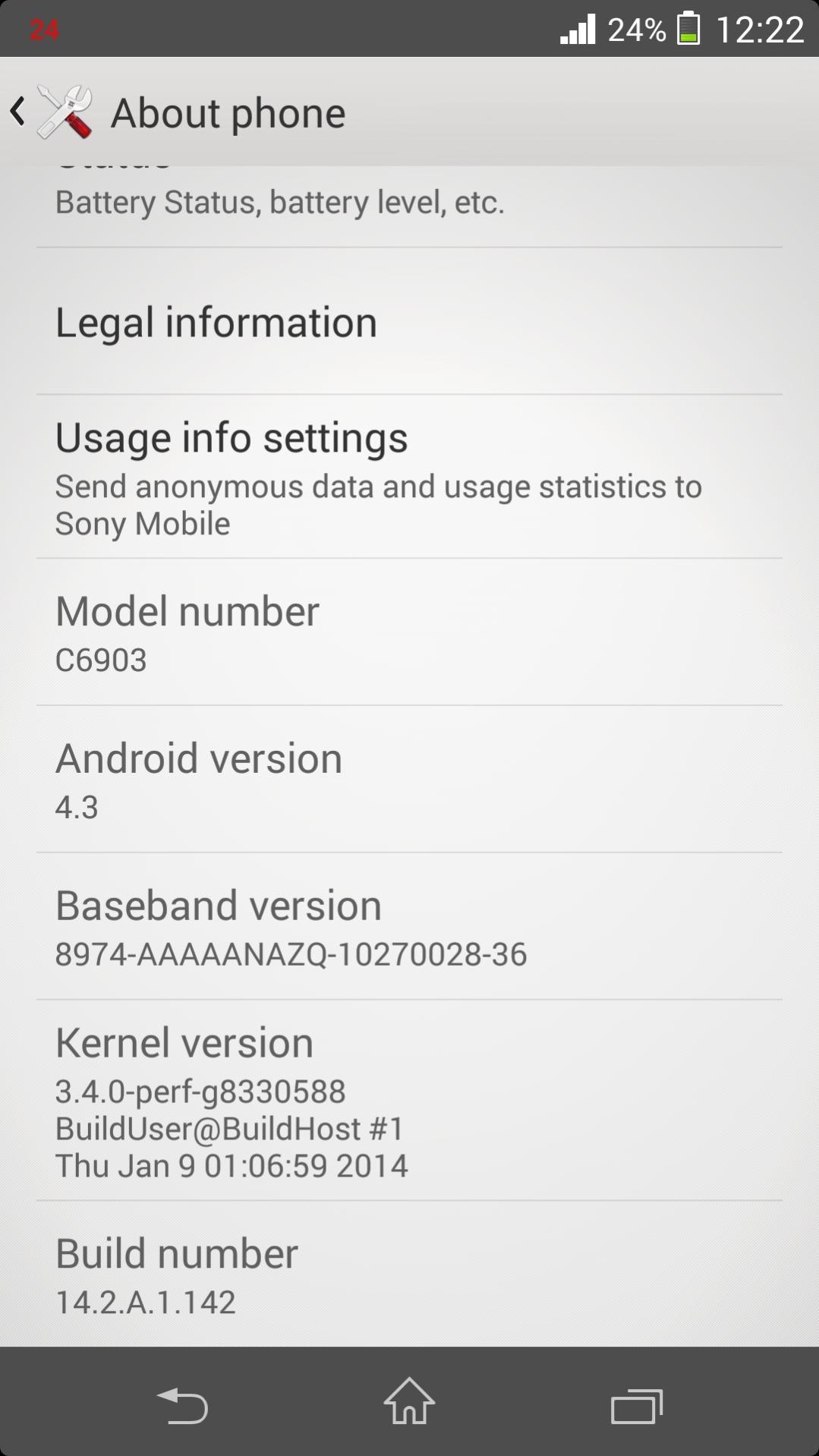 Xperia Z1 14.2.A.1.142 firmware About Phone