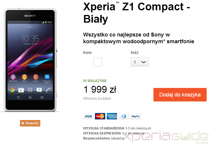 Xperia Z1 Compact shipping in Poland at price of 1999 zł