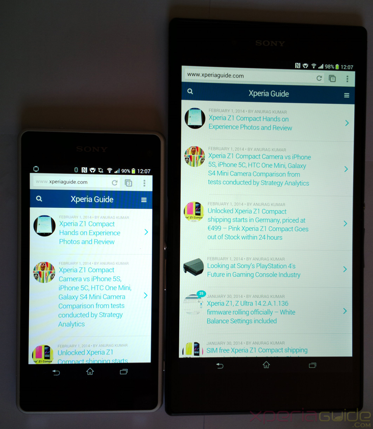 Xperia Z1 Compact vs Xperia Z Ultra Screen Display Comparison