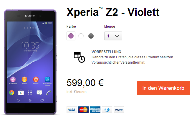 Xperia Z2 Price in Germany €599