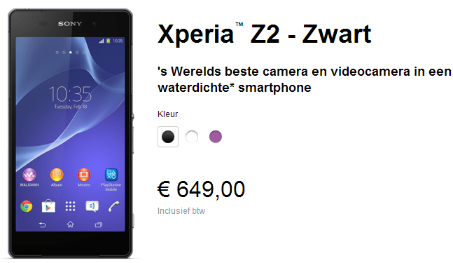 Xperia Z2 Price in Netherlands €649