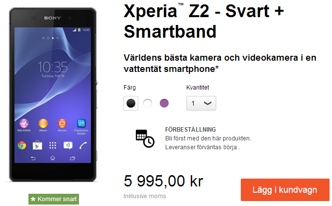 Xperia Z2 Price in Sweden 5995 kr