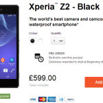 Pre-Order Xperia Z2 price in UK £599, €599 in Germany, €699 in France, Italy and Spain