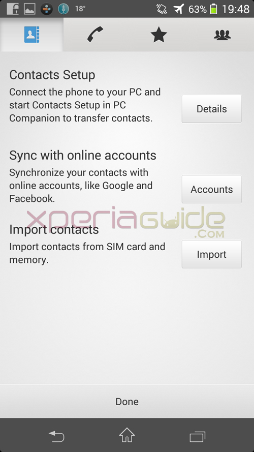 Contact Settings of Xperia SP 12.1.A.0.266