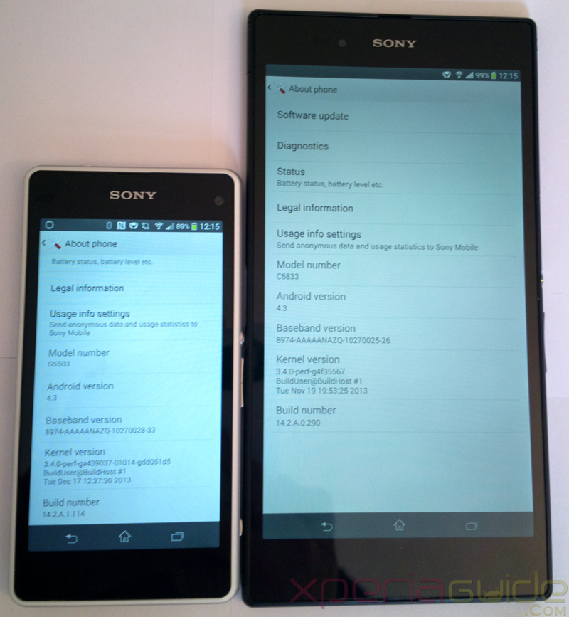 Xperia Z1 Compact vs Xperia Z Ultra Screen Display 