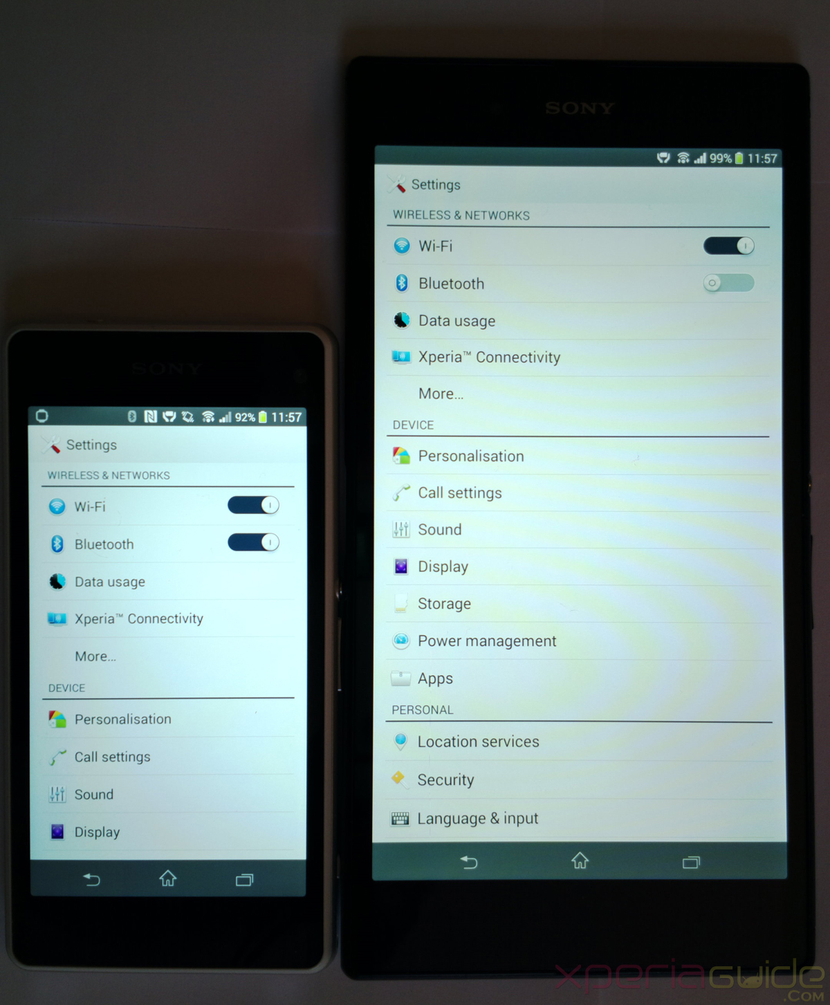 Xperia Z1 Compact vs Xperia Z Ultra Screen comparison