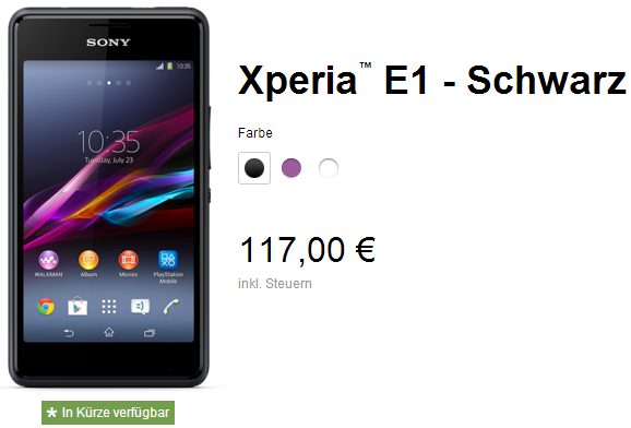 Xperia E1 Price in Germanyny