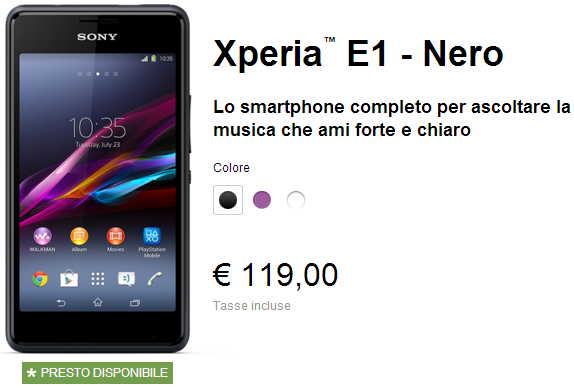 Xperia E1 Price in Italyaly