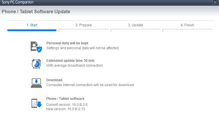 Xperia C 16.0.B.2.13 PC Companion update