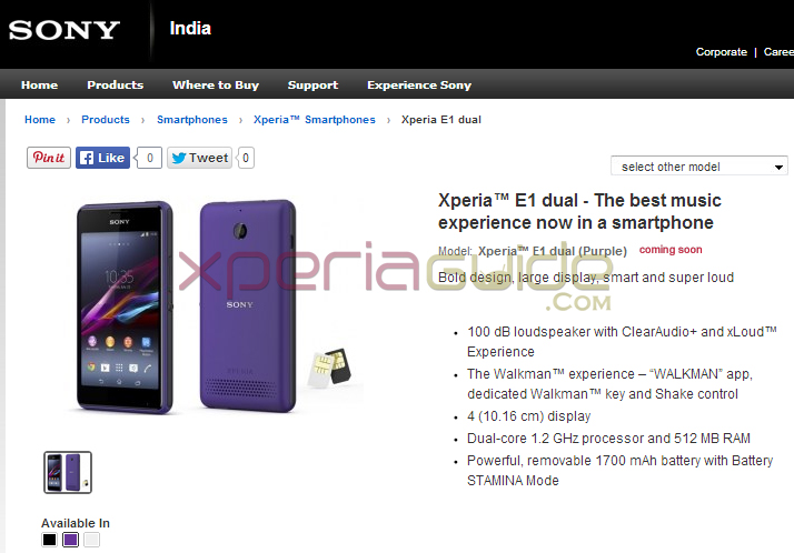 Xperia E1 Dual India Price Rs 10490