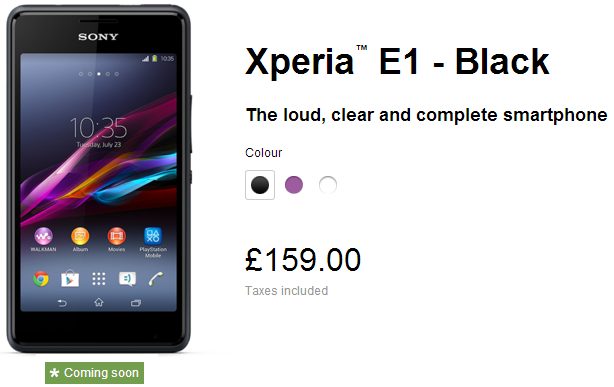 Xperia E1 price in UK