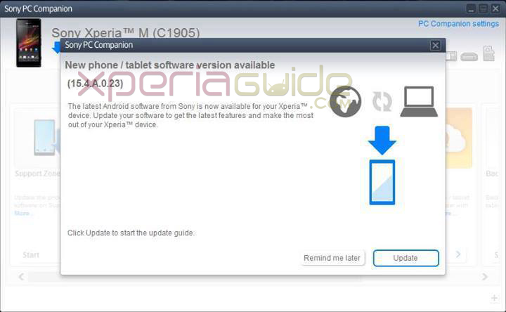 Xperia M 15.4.A.0.23 firmware PC Companion update