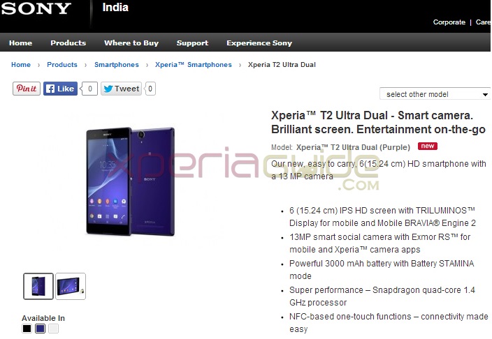 Xperia T2 Ultra Dual Rs 25990 India Officially