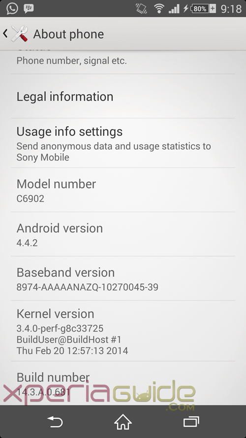 Xperia Z1 14.3.A.0.681 firmware About Phone