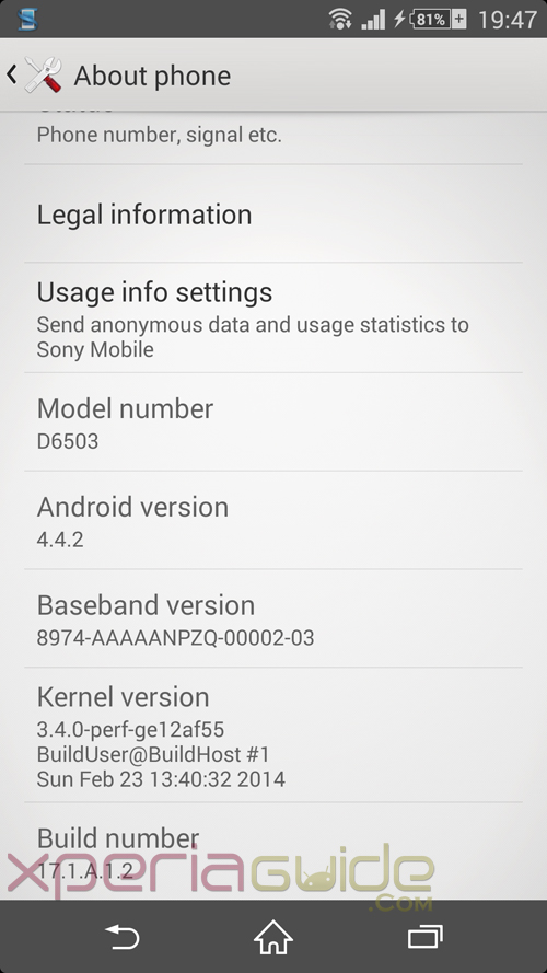 Xperia Z2 17.1.A.1.2 firmware