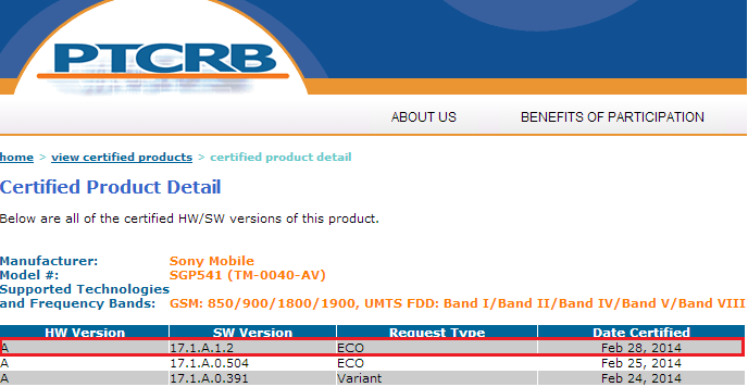 Xperia Z2 Tablet 17.1.A.1.2 firmware