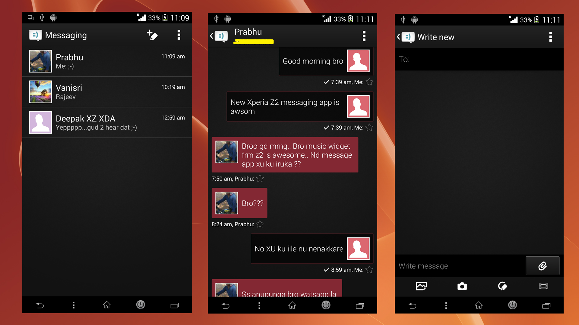 Xperia Z2 black themed Message app