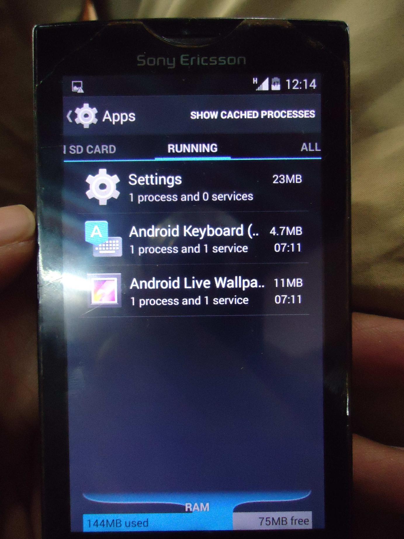 Xperia X10 KitKat 4.4.2 Total 219 MB RAM