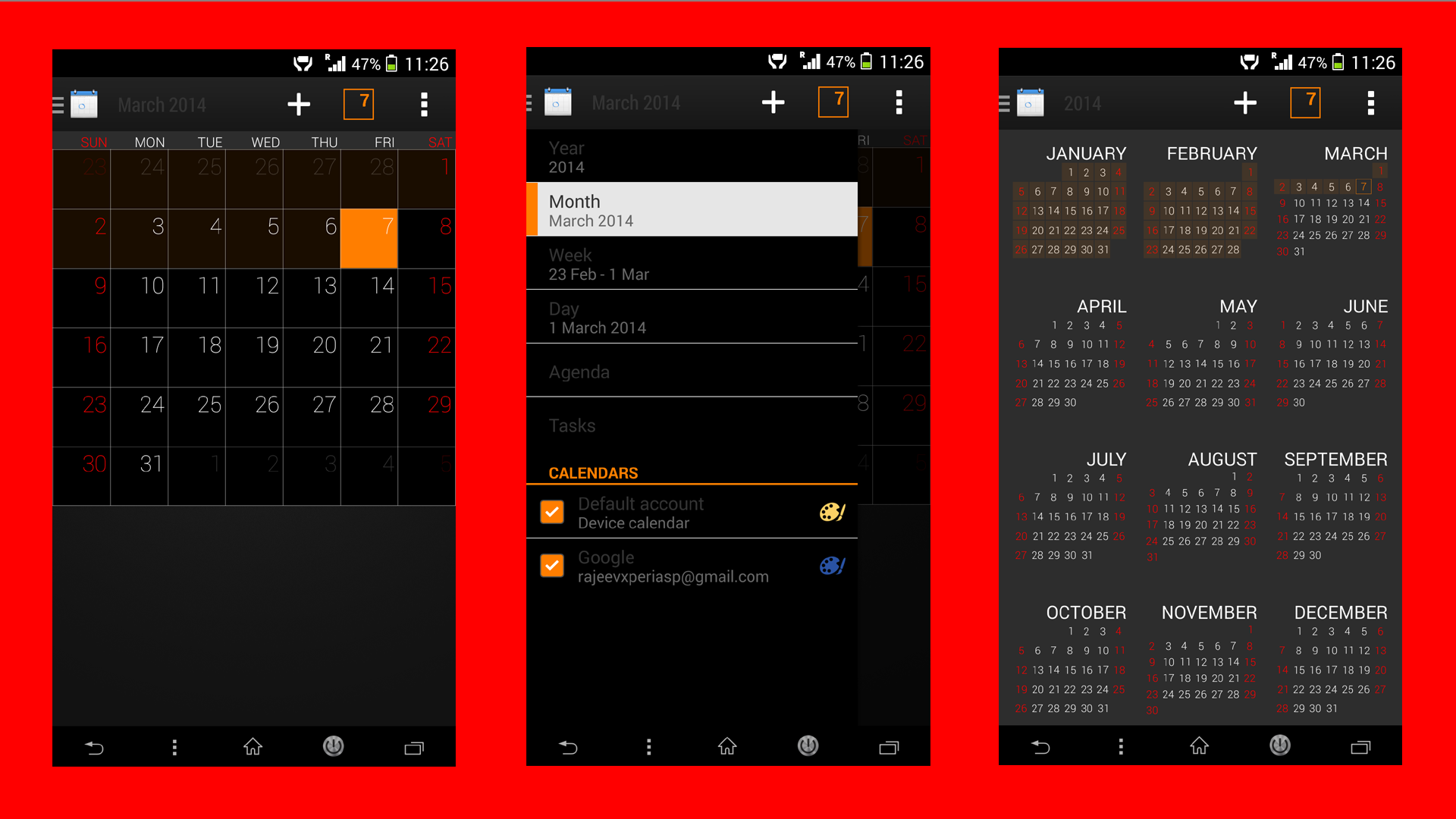 Xperia Z2 Black Theme Calendar app